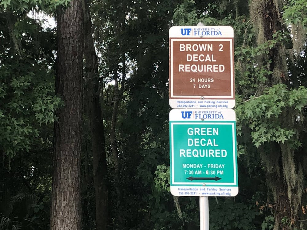 <p>Graduates students are allowed to park with a green decal and students living in family housing are allowed to park with a brown decal as pictured Sunday, July 24, 2022.</p>