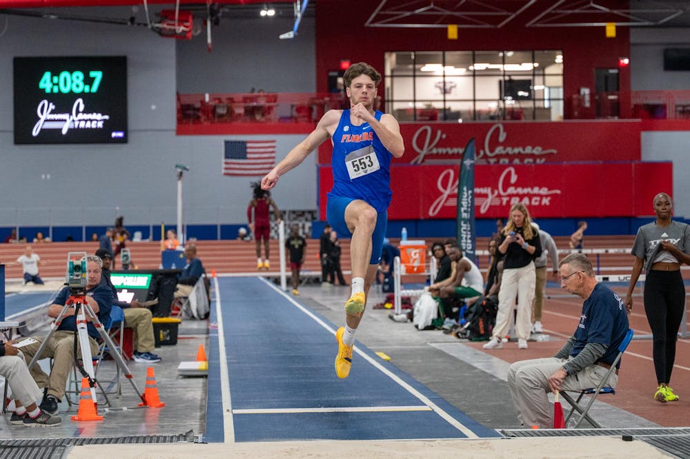 Florida jumper Luke Stradley competes in the men’s long jump during the Jimmy Carnes Invitational in Gainesville, Fla., Friday, Jan. 16, 2026.