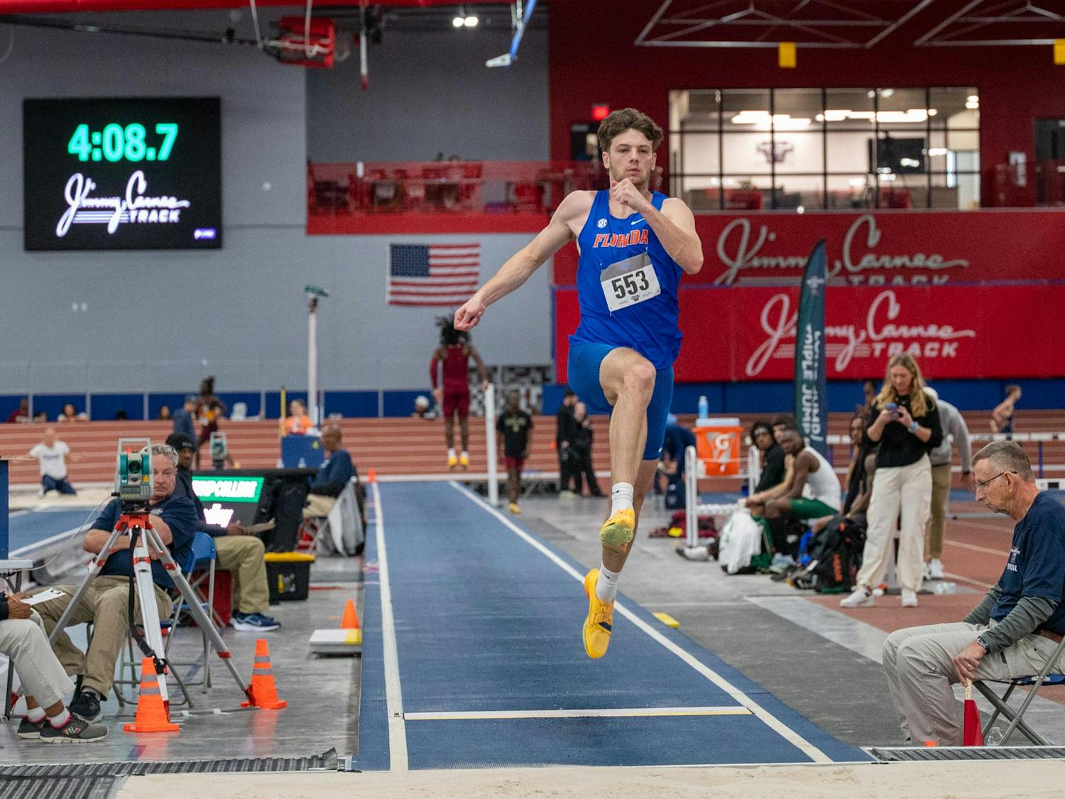 Florida jumper Luke Stradley competes in the men’s long jump during the Jimmy Carnes Invitational in Gainesville, Fla., Friday, Jan. 16, 2026.