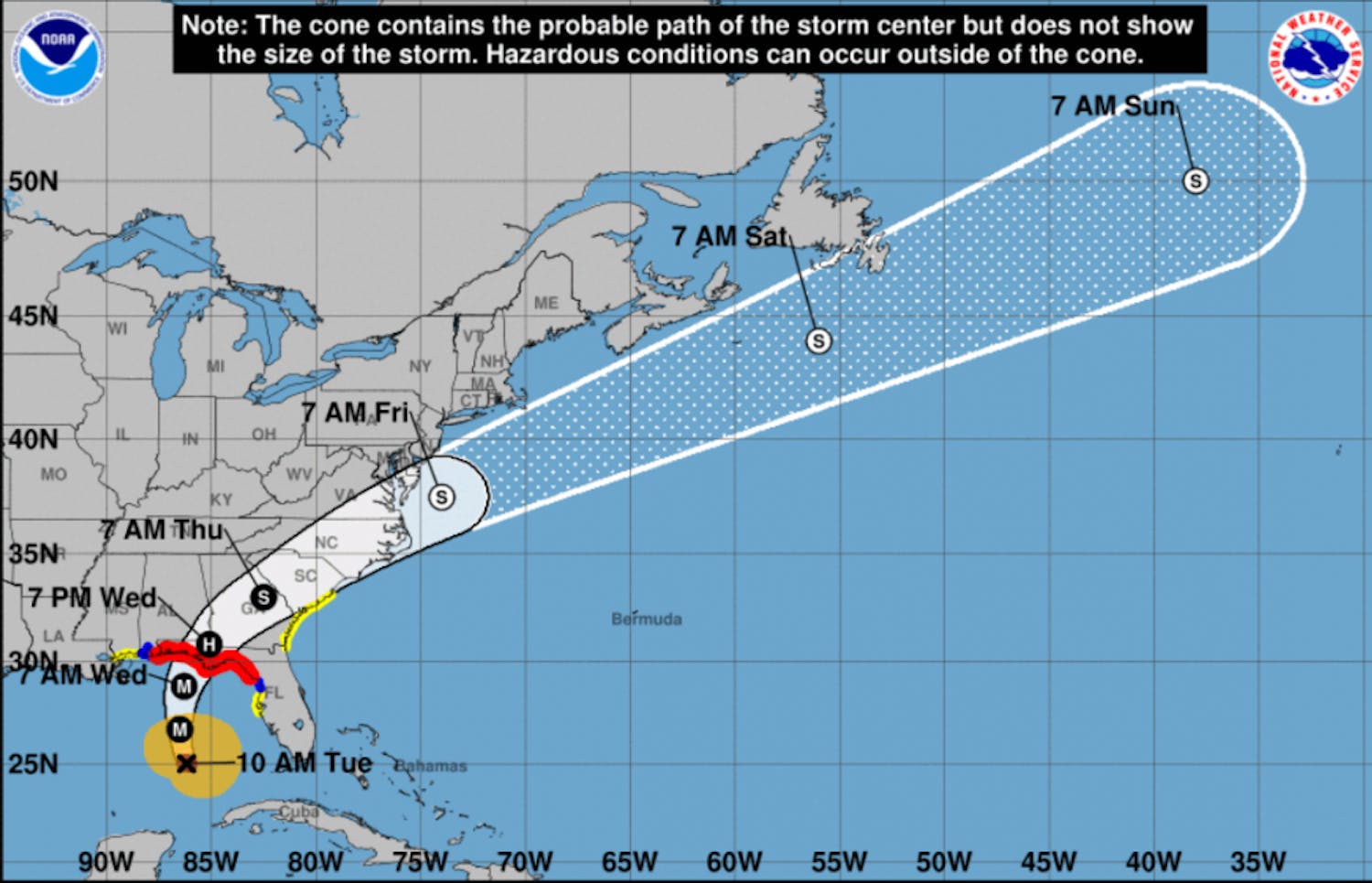 The hurricane's projected path as of 10 a.m. on Tuesday, according to the National Hurricane Center.&nbsp;