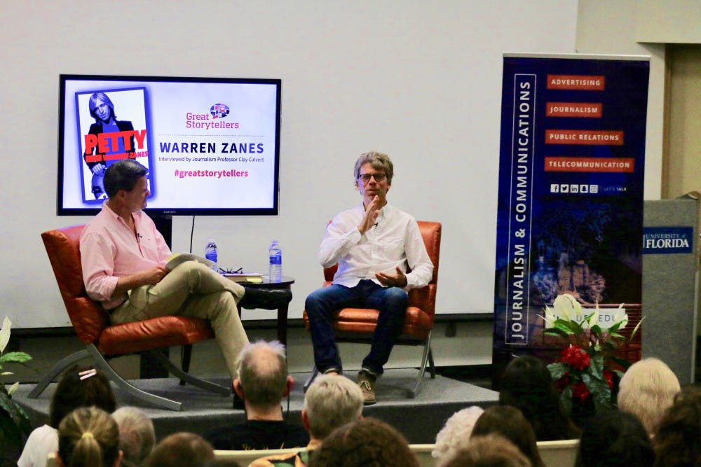 Warren Zanes, 53, answers questions from the audience on Thursday night in Weimer Hall's Gannett Auditorium after being interviewed about his most recent book, “Petty the Biography.” Zanes was a member of the 1980s rock band The Del Fuegos and first met Petty as a teenager when his band opened for Tom Petty and the Heartbreakers on one of their tours.
