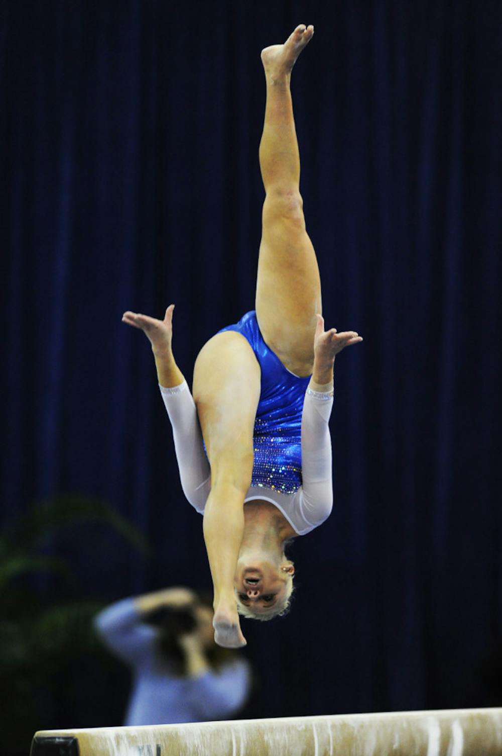<p>Rachel Spicer performs on the balance beam during Florida’s 198.05-196.70 home win over Georgia on Friday.</p>