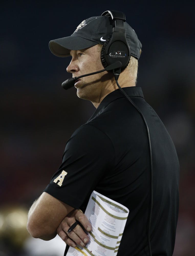 Central Florida head coach Scott Frost watches from the sideline against SMU during the first half of an NCAA college football game, Saturday, Nov. 4, 2017, in Dallas. (AP Photo/Mike Stone)