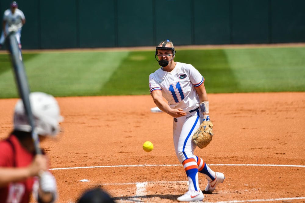<p>Pitcher Kelly Barnhill struck out seven batters en route to UF's victory over Tennessee 3-0 in the NCAA Super Regionals on Friday. </p>