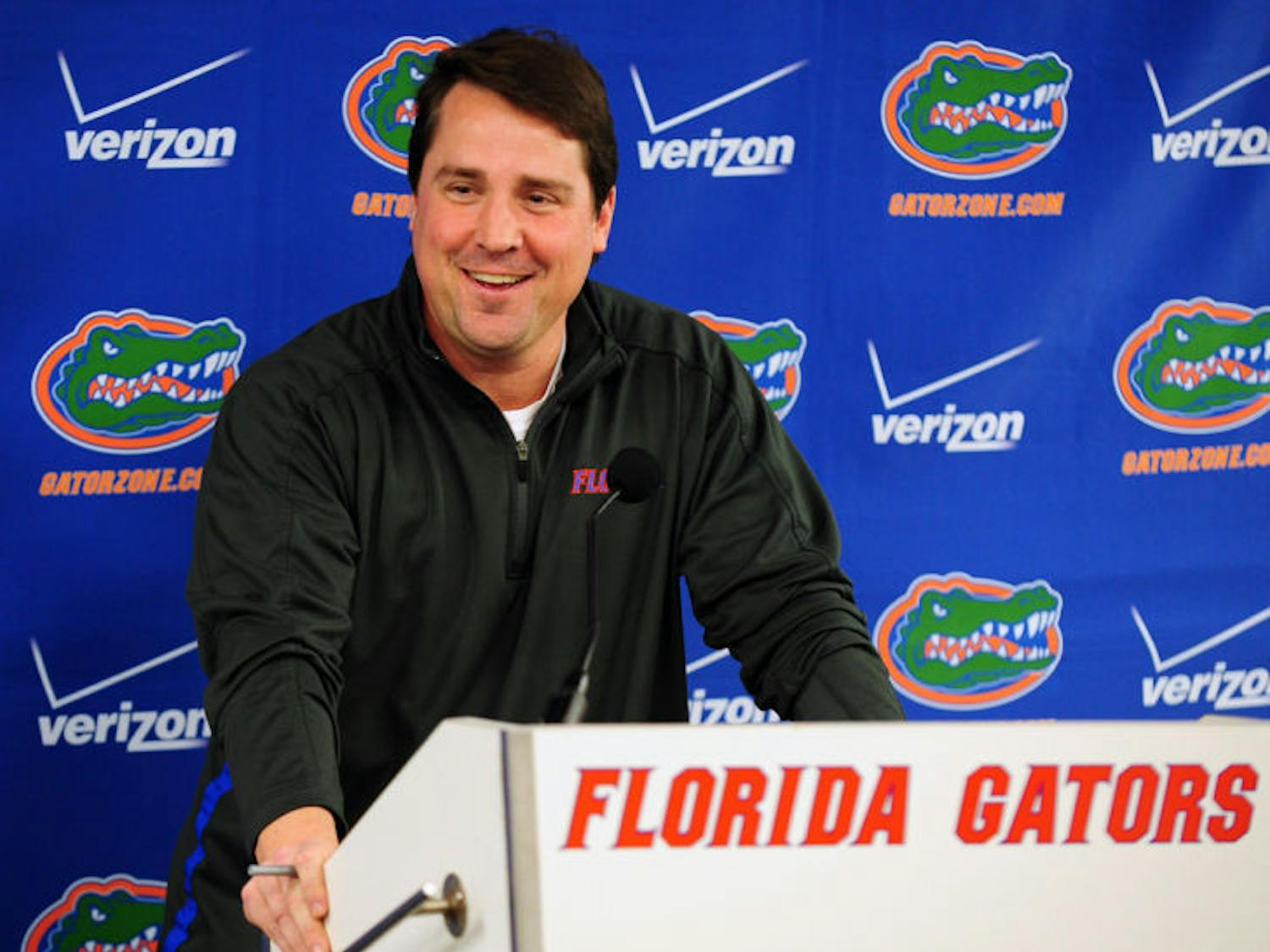 Will Muschamp speaks at a press conference in Ben Hill Griffin Stadium on Jan. 13. The Gators signed 15 players to finish 24-member recruiting class that was ranked seventh nationally, according to Rivals.com.