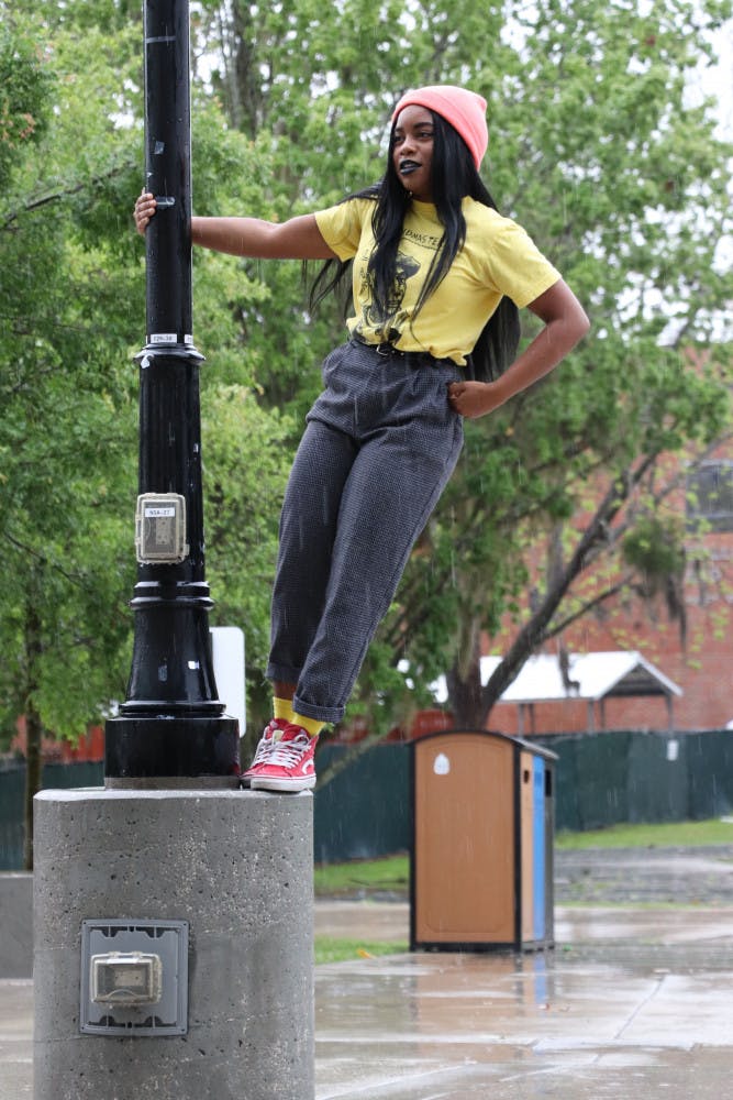 Imani Selvon is a 20-year-old UF dance sophomore. Her usual outfits for school consist of a T-shirt with leggings because she is a dance major. Don’t let her casual look fool you, she is completely dedicated to fashion in her spare time. She is constantly getting inspired by magazines, TV shows and Instagram. Selvon likes to DIY her own clothing sometimes too. 
