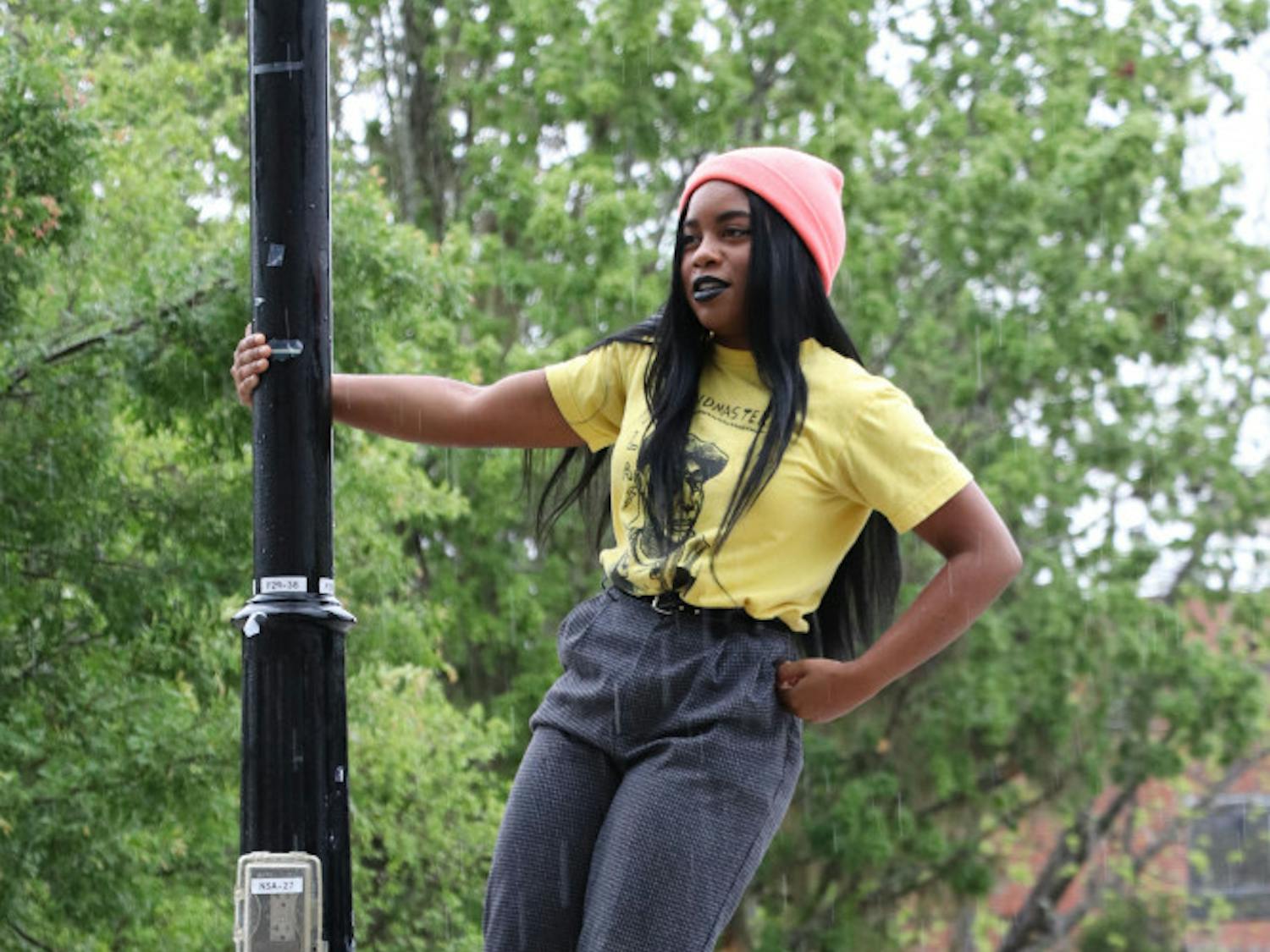Imani Selvon is a 20-year-old UF dance sophomore. Her usual outfits for school consist of a T-shirt with leggings because she is a dance major. Don’t let her casual look fool you, she is completely dedicated to fashion in her spare time. She is constantly getting inspired by magazines, TV shows and Instagram. Selvon likes to DIY her own clothing sometimes too.