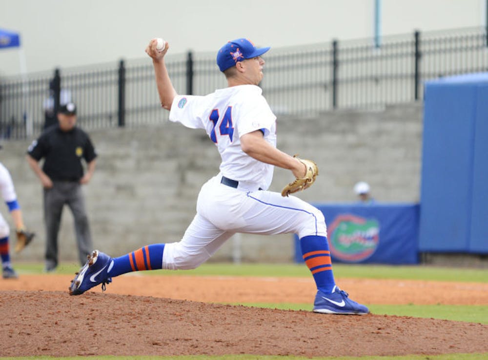 <p>Bobby Poyner pitches during Florida’s 3-2 victory against Georgia on Saturday at McKethan Stadium. Poyner has a 3.99 ERA in 19 appearances in 2014.</p>