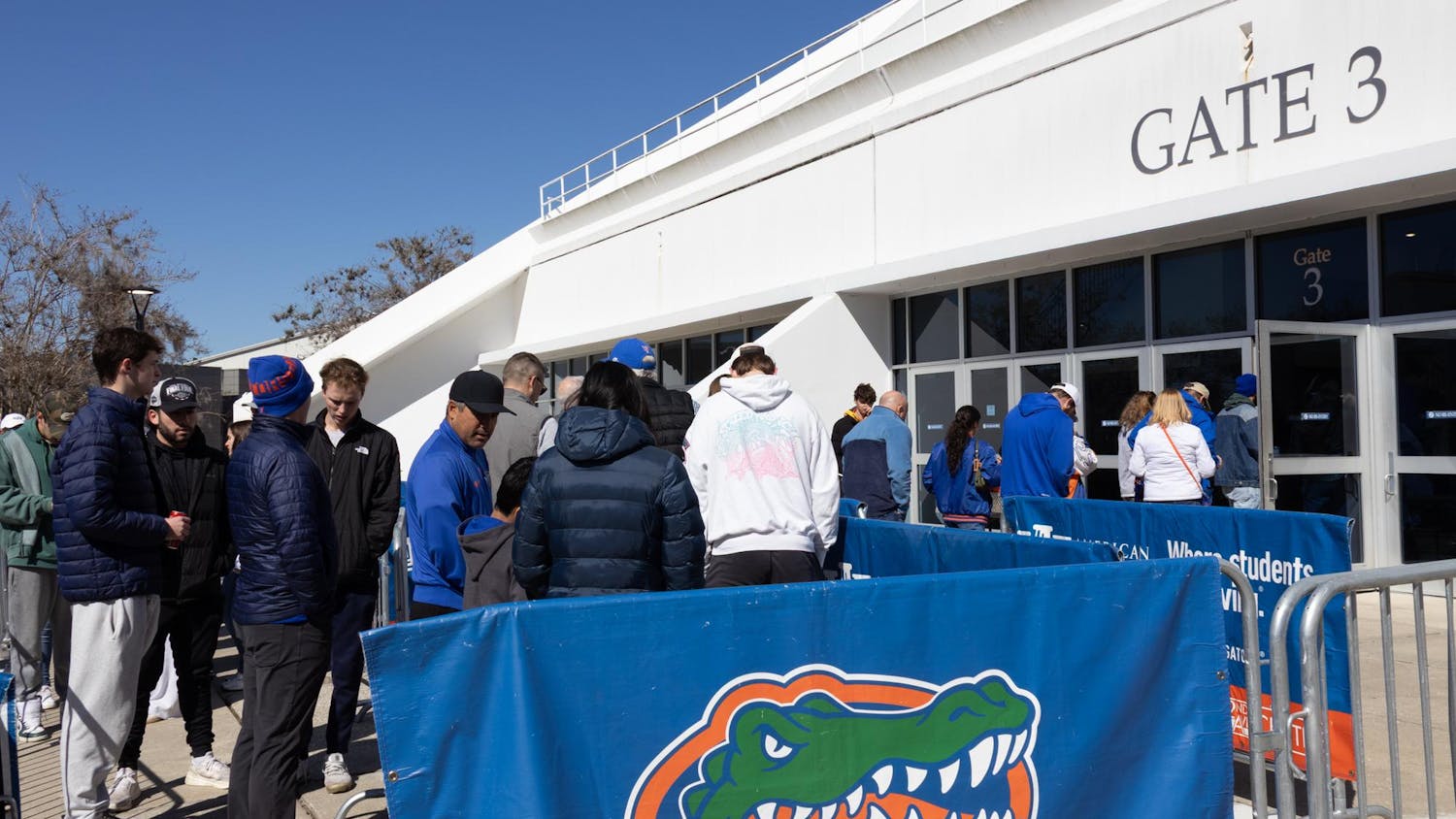 Florida Fans enter the Stephen O’Connell Center for the Men’s Basketball game against Alabama, Sunday, Feb. 1, 2026, in Gainesville, Fla.