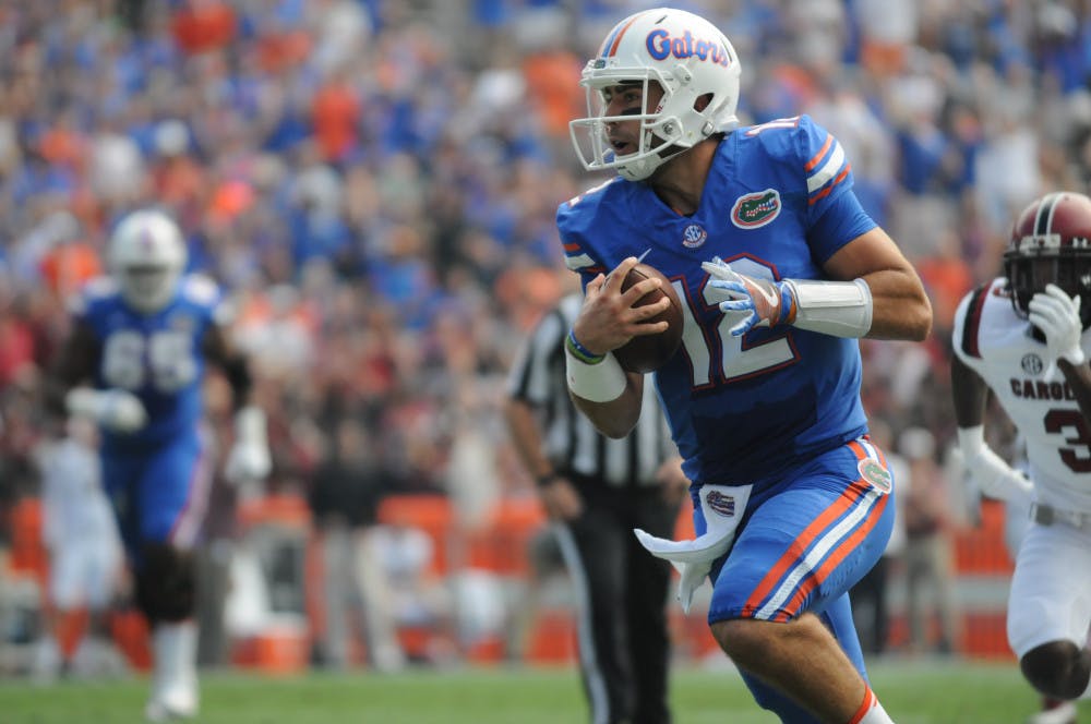 Austin Appleby runs during Florida's 20-7 win over South Carolina on Nov. 12, 2016, at Ben Hill Griffin Stadium.