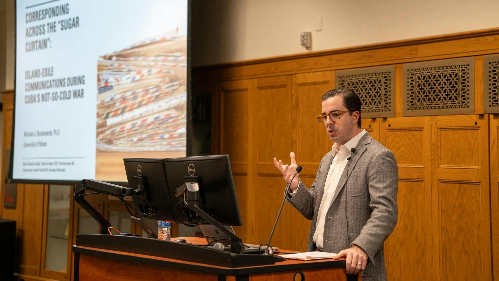 Guest Speaker Dr. Micheal Bustamante addresses the audience of students at Smathers Library in Gainesville, Fla. Wednesday, Feb. 19, 2026.  