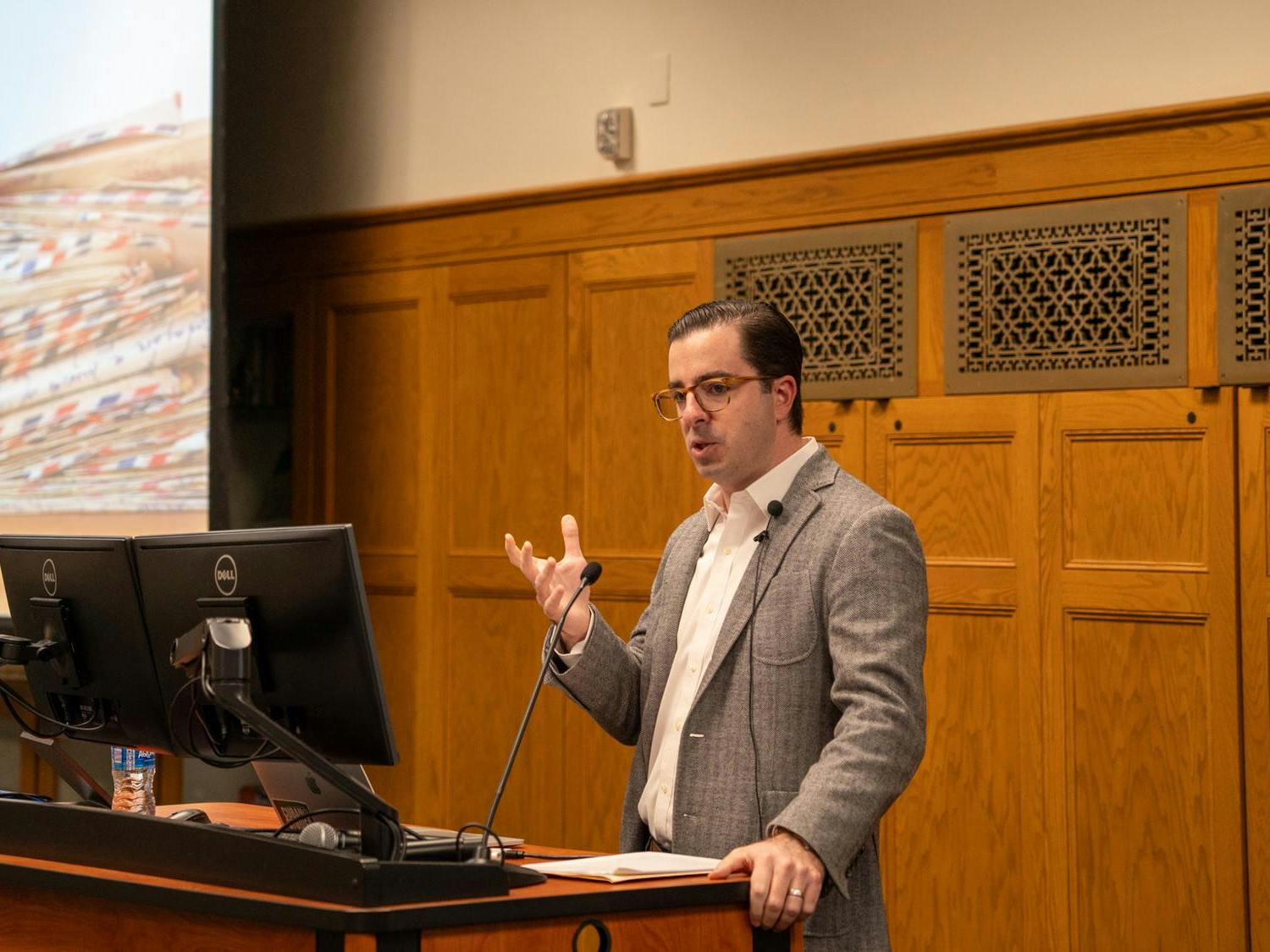 Guest Speaker Dr. Micheal Bustamante addresses the audience of students at Smathers Library in Gainesville, Fla. Wednesday, Feb. 19, 2026.