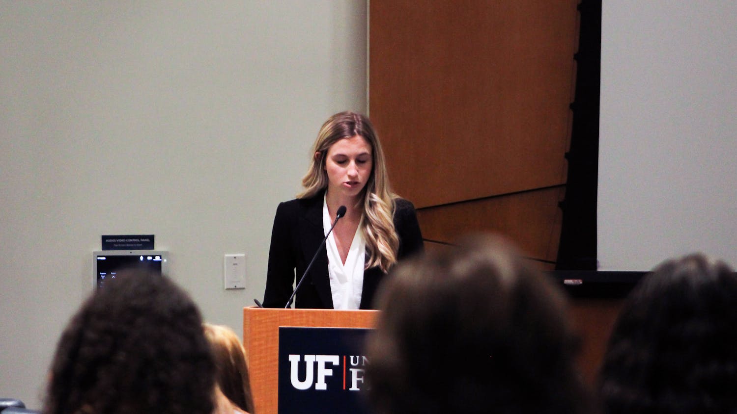 Student Body President Lauren Lemasters addresses student senators over pushes for her impeachment at the Senate meeting Tuesday, Nov. 8, 2022.