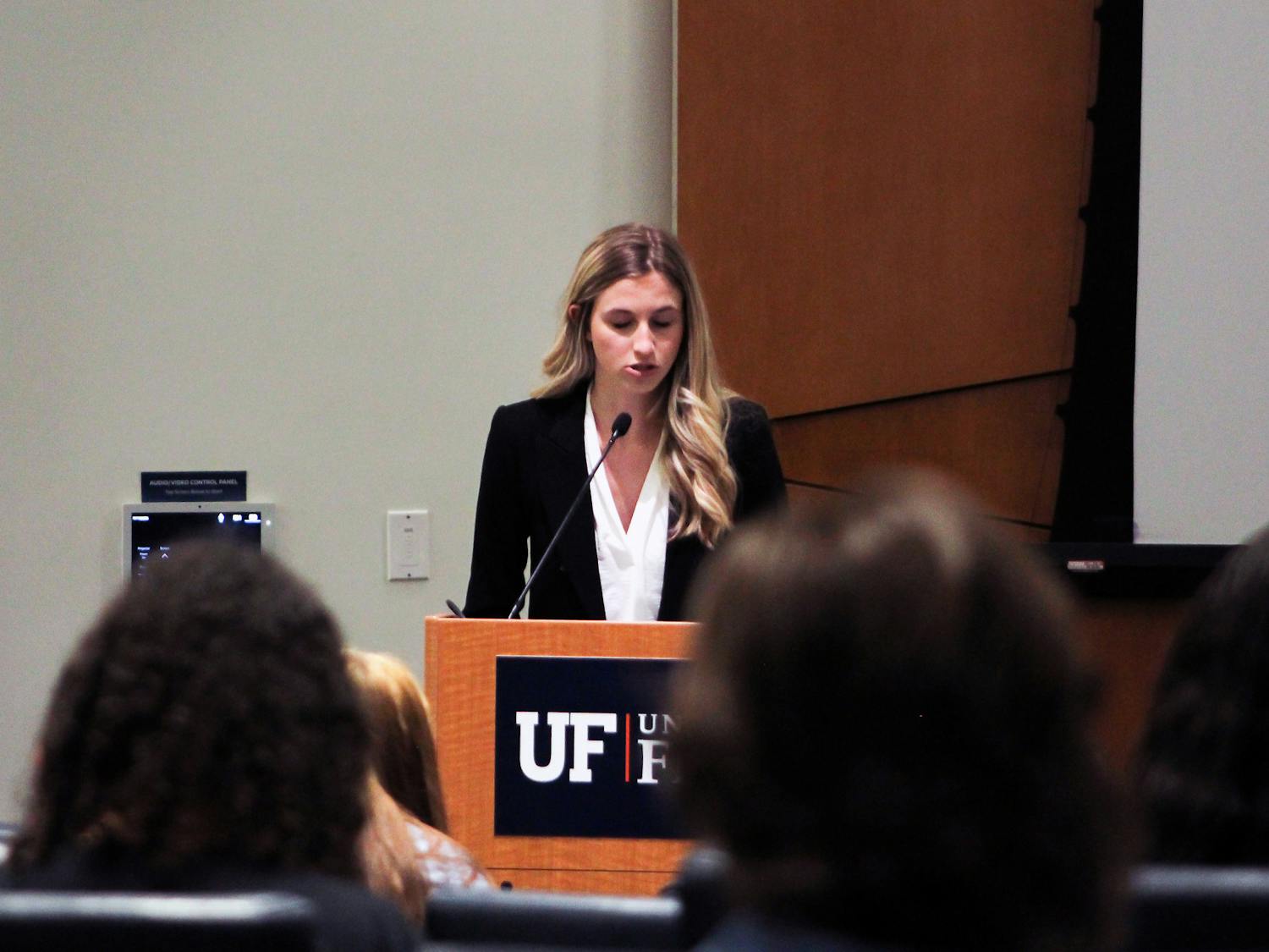 Student Body President Lauren Lemasters addresses student senators over pushes for her impeachment at the Senate meeting Tuesday, Nov. 8, 2022.