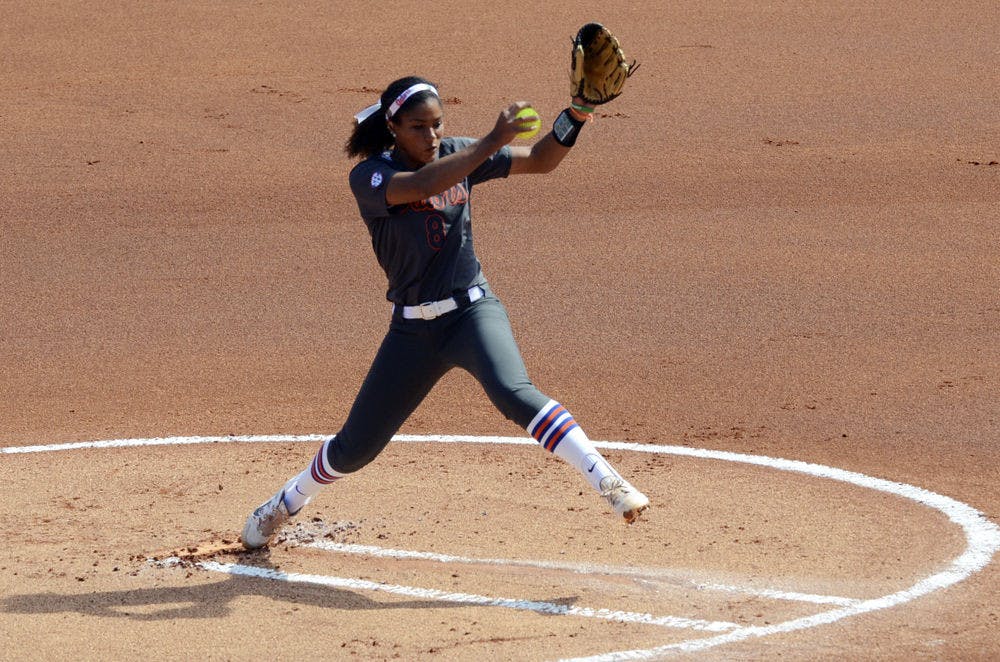 <p>Aleshia Ocasio pitches during Florida's win against Illinois State on Feb. 21, 2015, at Katie Seashole Pressly Stadium.</p>