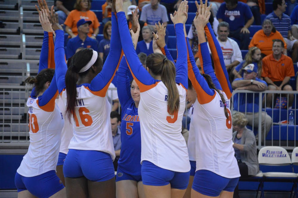 The Florida volleyball team huddles prior to its 3-2 loss to Florida State in the second round of the NCAA Tournament. Florida opens its season today against Georgia Southern in the Active Ankle Challenge.