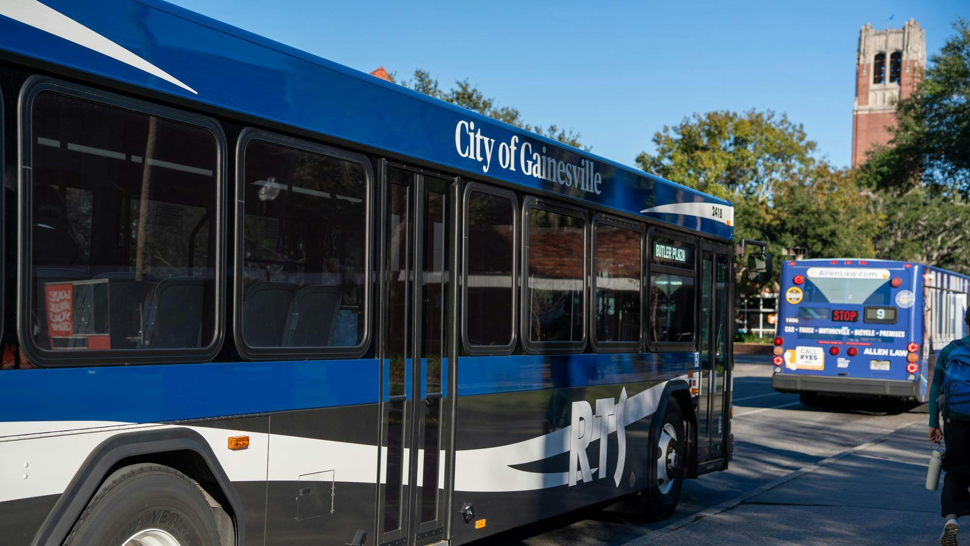 The number 33 bus stops at the Hub Food Court in Gainesville, Fla., Friday, Jan 16, 2026.