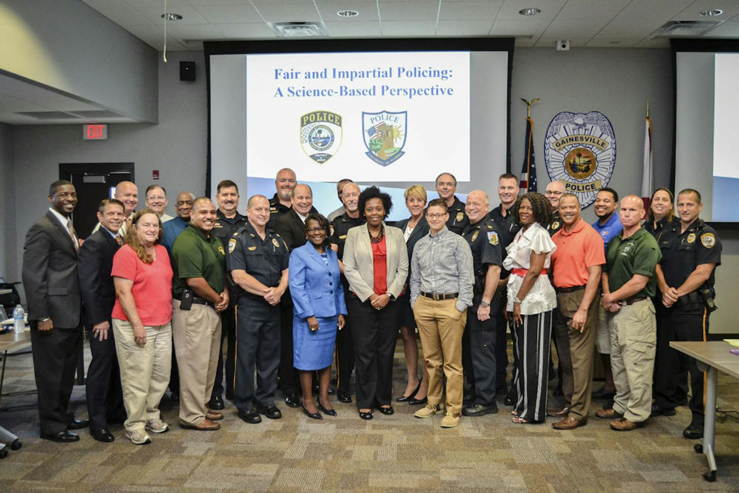 Gainesville police officers and community members attended a training course “Fair and Impartial Policing: A Science-Based Approach” Sept. 3, 2015, at Gainesville Police Department’s Hall of Heroes. The class discussed actions police officers can take to exhibit fair and impartial policing.