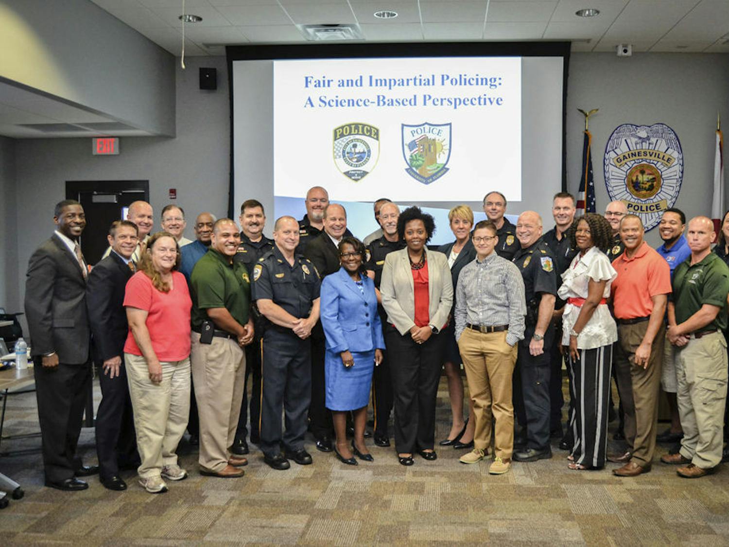 Gainesville police officers and community members attended a training course “Fair and Impartial Policing: A Science-Based Approach” Sept. 3, 2015, at Gainesville Police Department’s Hall of Heroes. The class discussed actions police officers can take to exhibit fair and impartial policing.