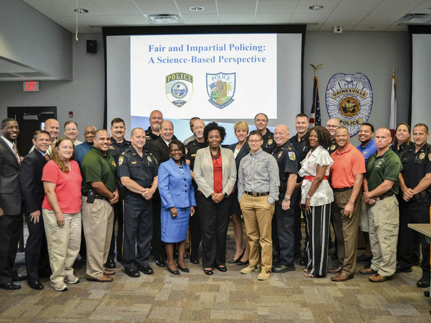 Gainesville police officers and community members attended a training course “Fair and Impartial Policing: A Science-Based Approach” Sept. 3, 2015, at Gainesville Police Department’s Hall of Heroes. The class discussed actions police officers can take to exhibit fair and impartial policing.