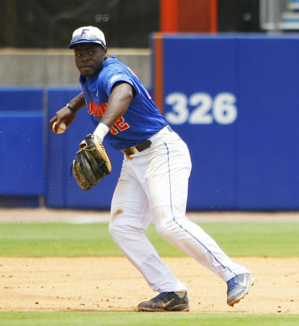 <p align="justify">Josh Tobias throws the ball to first base during Florida’s 9-8 win against N.C. State in Game 2 of the NCAA Super Regional on June 10 at McKethan Stadium. Against Georgia on Friday, Tobias notched Florida's only RBI of the match on a ground-rule double.</p>