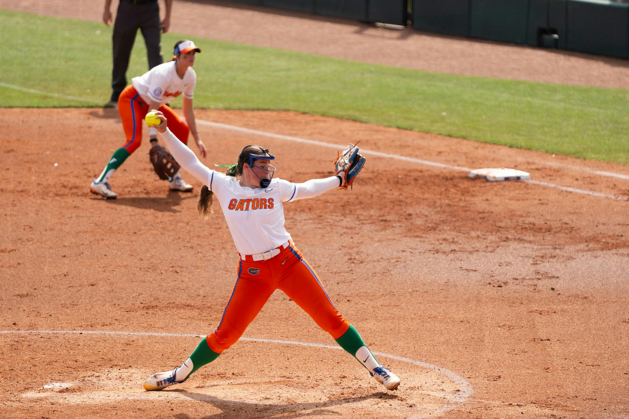 Florida right-handed pitcher Ava Brown executes in the circle during the Gators' 10-0 win over Indiana Hoosiers on Sunday, March 17, 2024. 