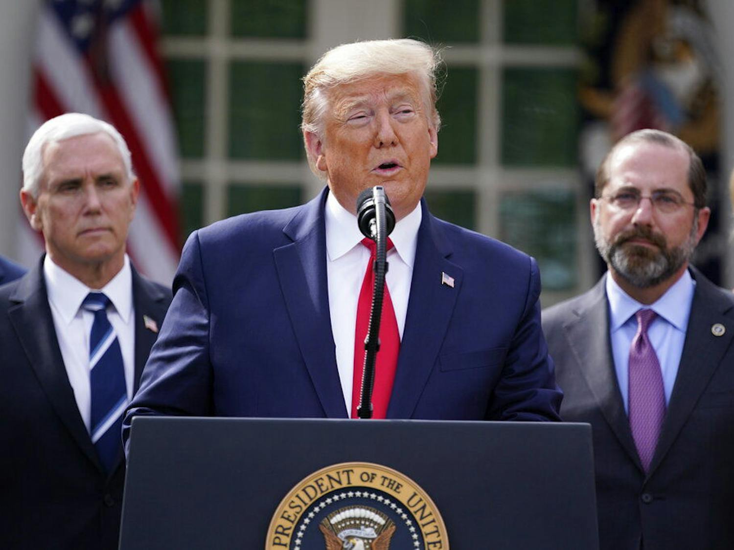 President Donald Trump speaks during a news conference about the coronavirus in the Rose Garden of the White House, Friday, March 13, 2020, in Washington. (AP Photo/Evan Vucci)