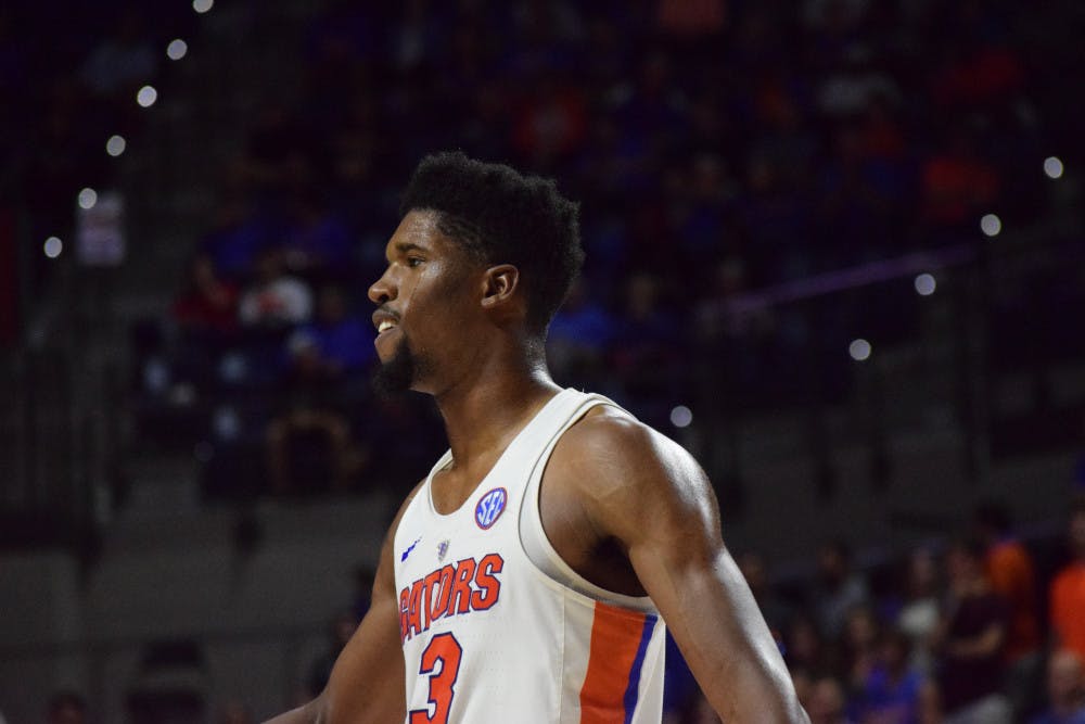 <p><span id="docs-internal-guid-5f286b1e-8992-0a77-c498-4f14f1e0c6ae"><span>Florida center Kevarrius Hayes recorded five rebounds and two blocks in the Gators' 65-41 win over South Carolina on Saturday.</span></span></p>