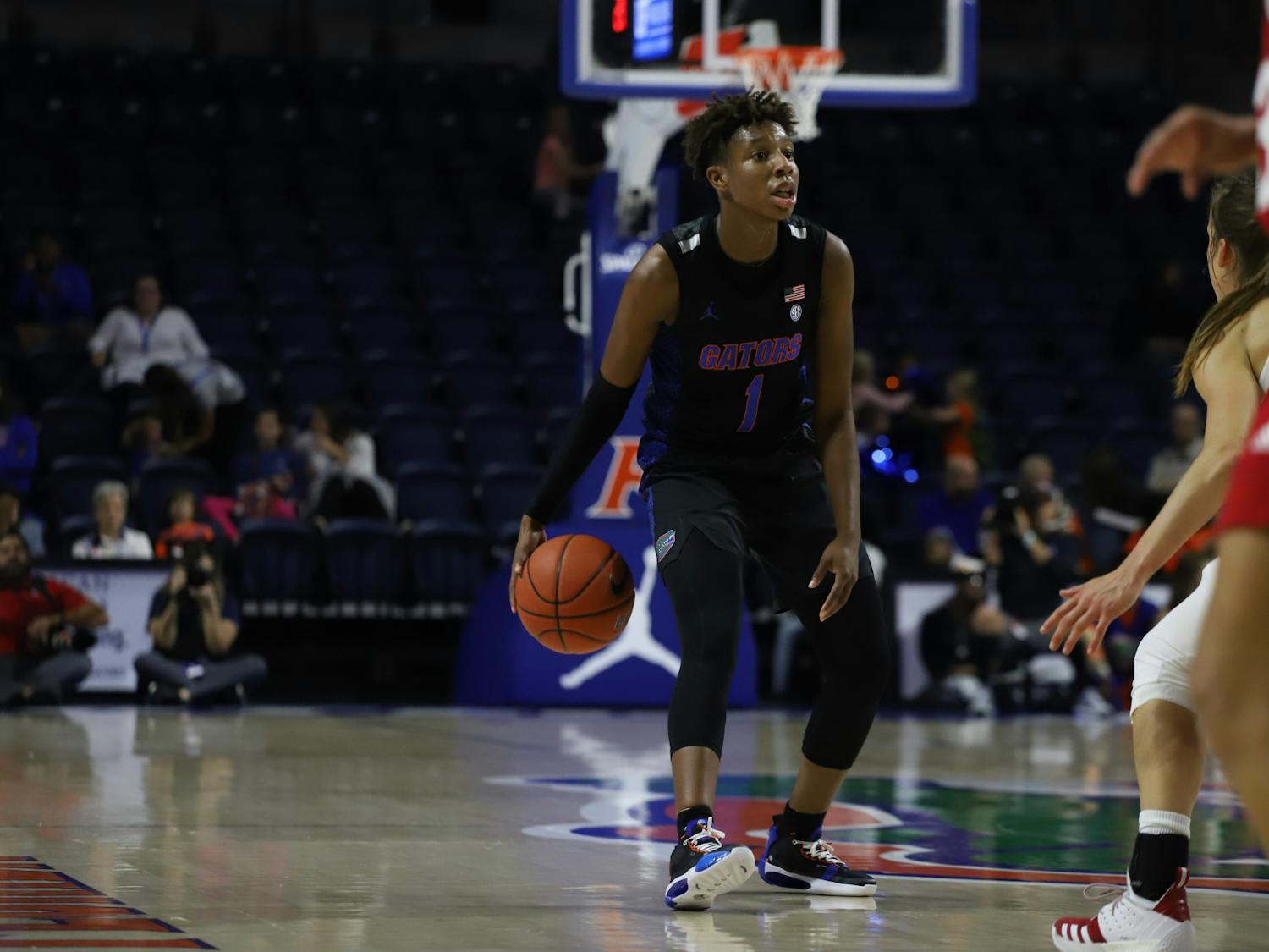 Guard Kiara Smith pulled up to tie the game during the first quarter. Photo is from the Florida-Indiana game in November 2019.