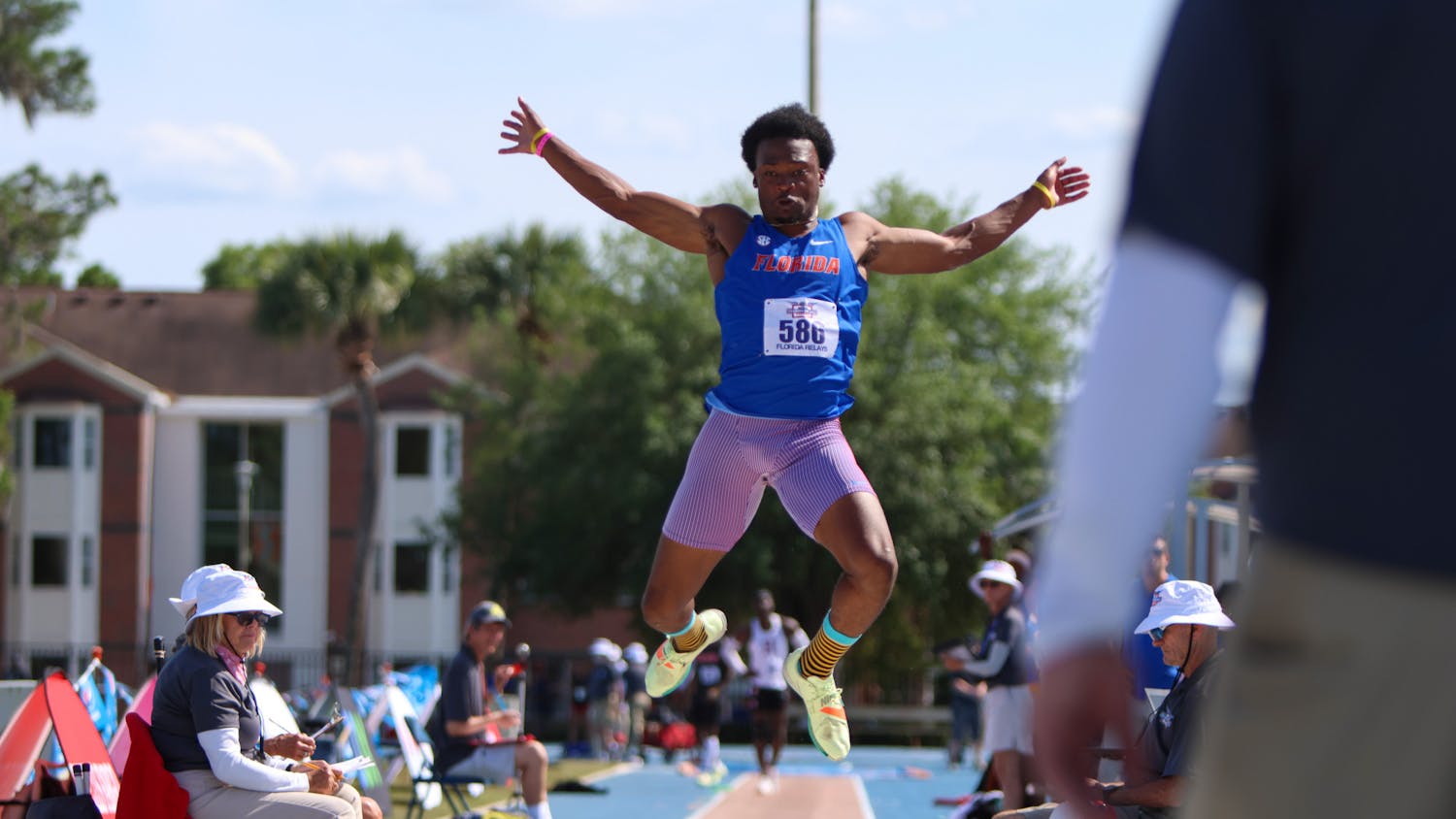 Florida redshirt junior Jalen Chance jumps during the Pepsi Florida Relays Friday, March 31, 2023.