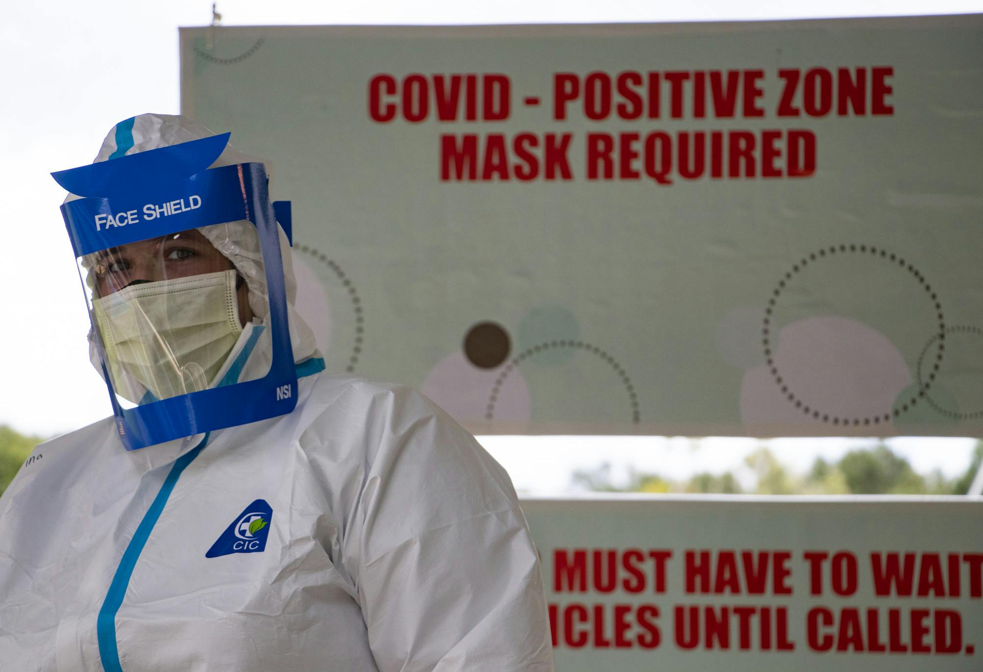 A worker is seen at the Alachua County monoclonal antibody site at the Fellowship Church in High Springs, Florida on Wednesday, Sept. 15, 2021. 