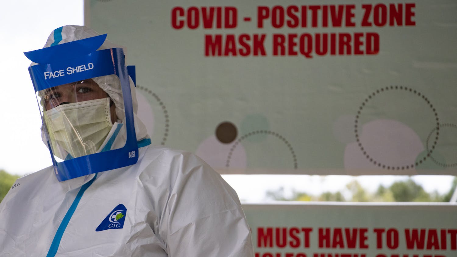 A worker is seen at the Alachua County monoclonal antibody site at the Fellowship Church in High Springs, Florida on Wednesday, Sept. 15, 2021.