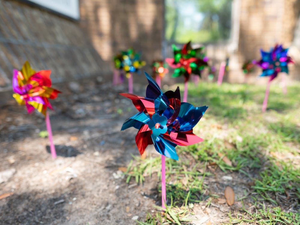 <p>Pinwheels displayed at Child Advocacy Center on Saturday, April 6, 2024.</p>