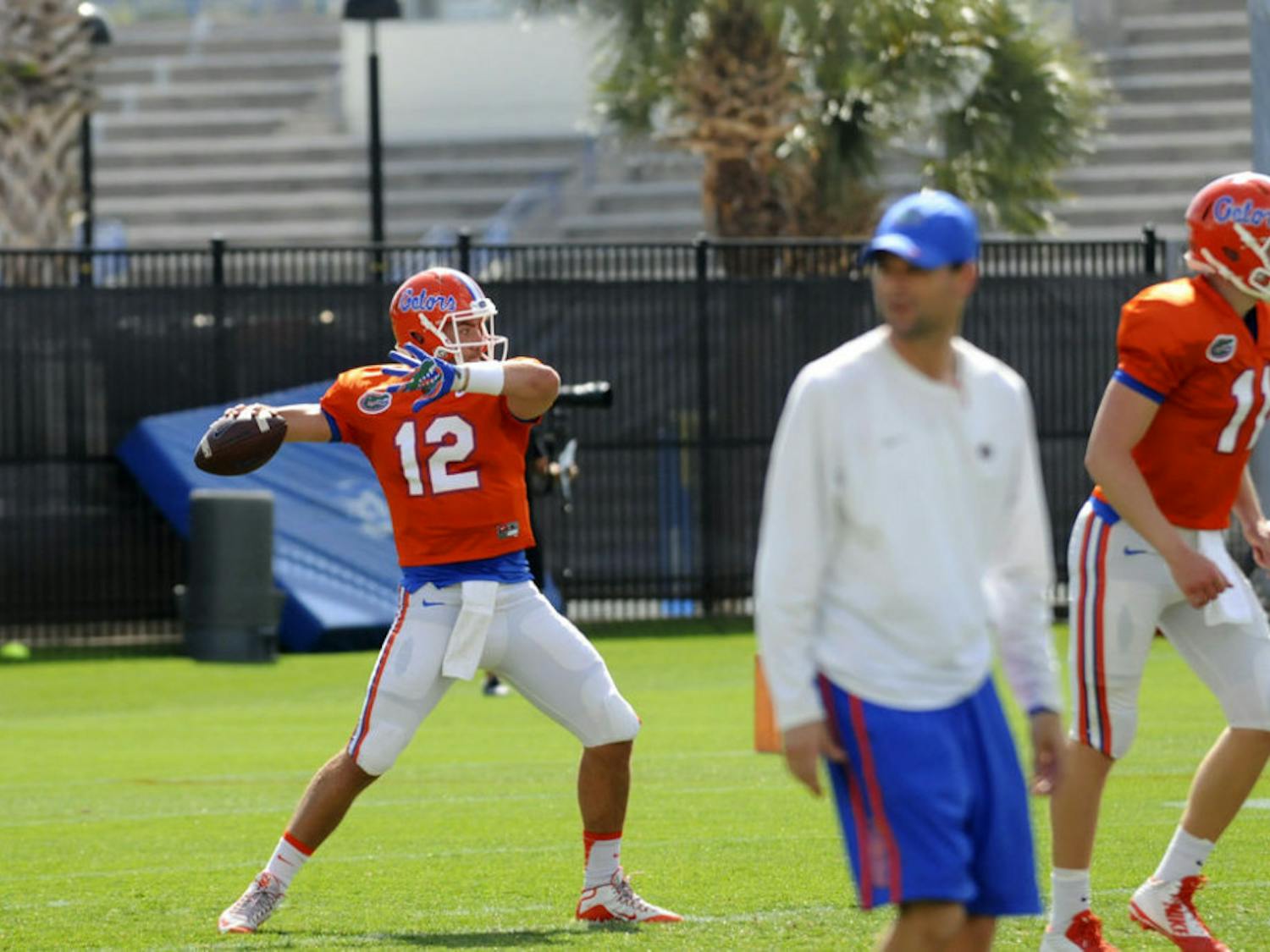 Florida quarterback Austin Appleby throws a pass during a Spring practice on March 16, 2016, at the Sanders Practice Fields. 