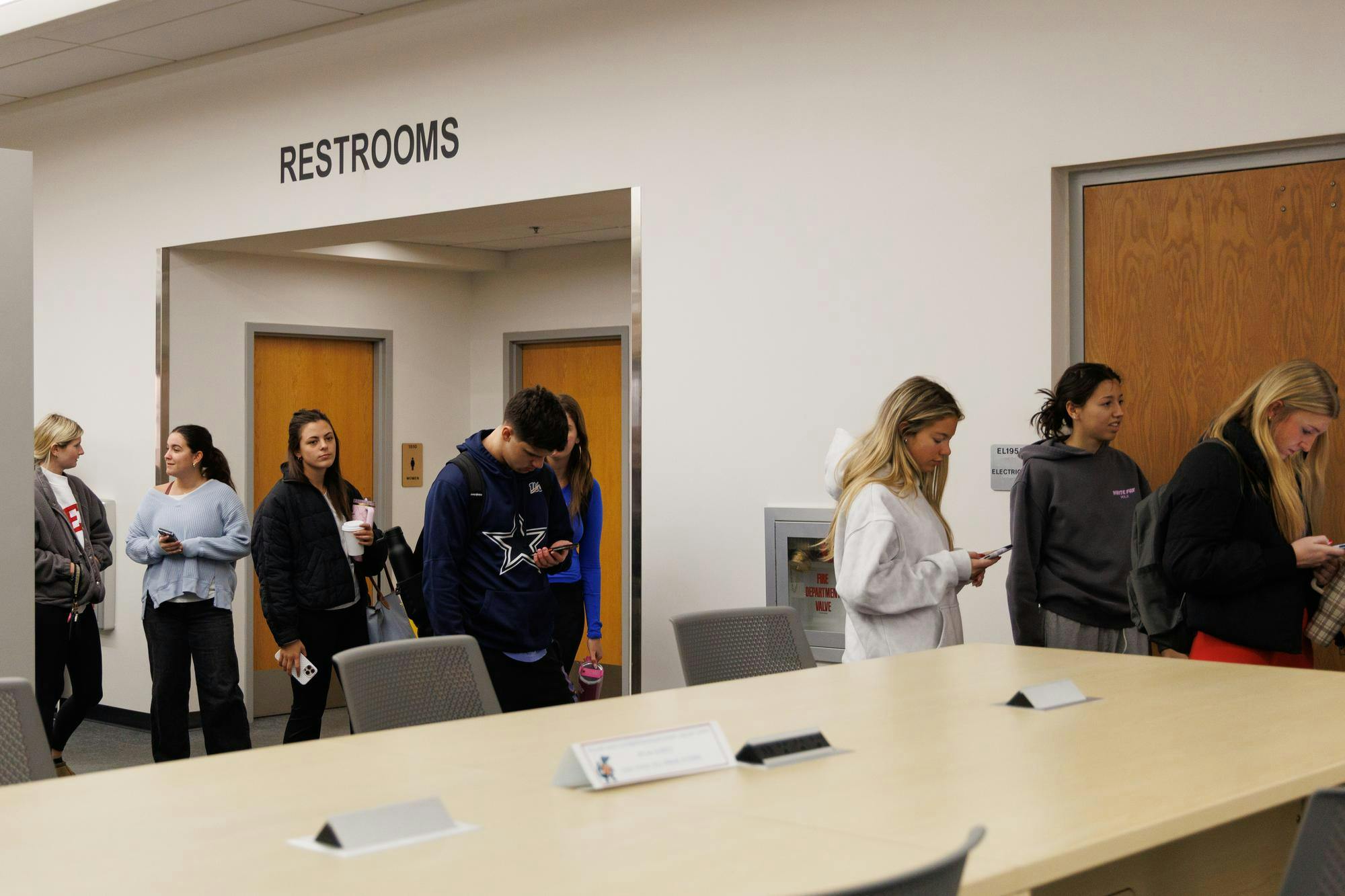 University of Florida students wait in line to vote in the Spring UF Student Government election at the Education Library at the University of Florida, Tuesday, Feb. 24, 2026.