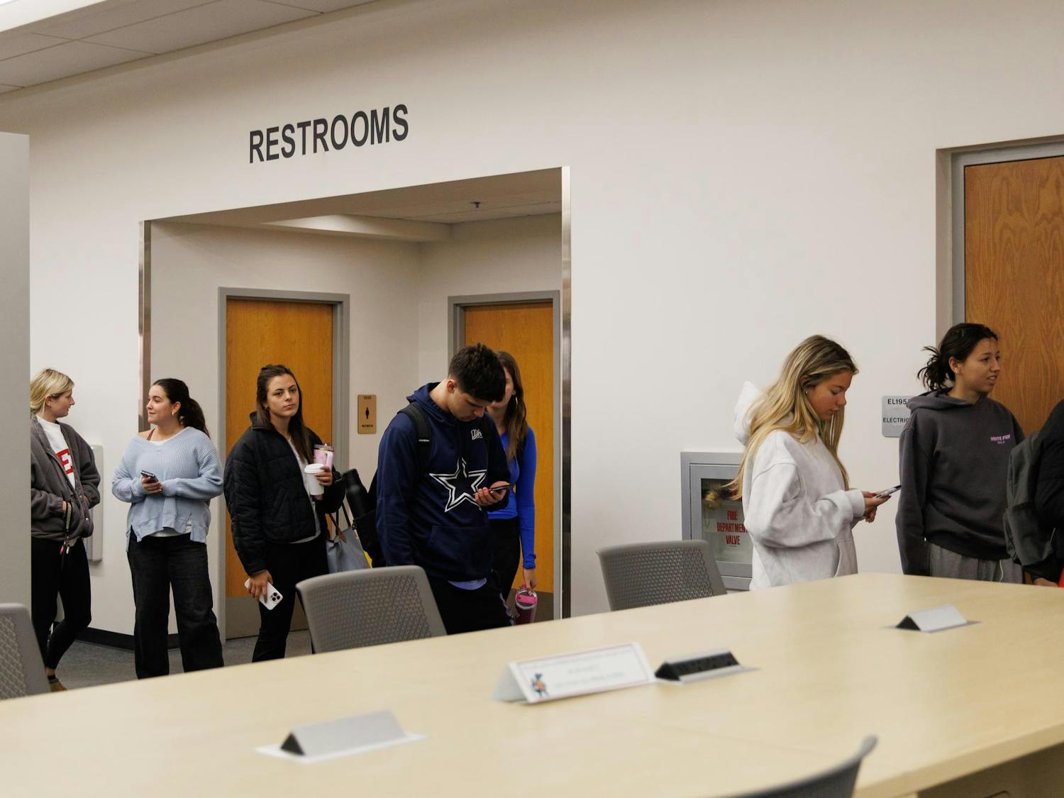 University of Florida students wait in line to vote in the Spring UF Student Government election at the Education Library at the University of Florida, Tuesday, Feb. 24, 2026.