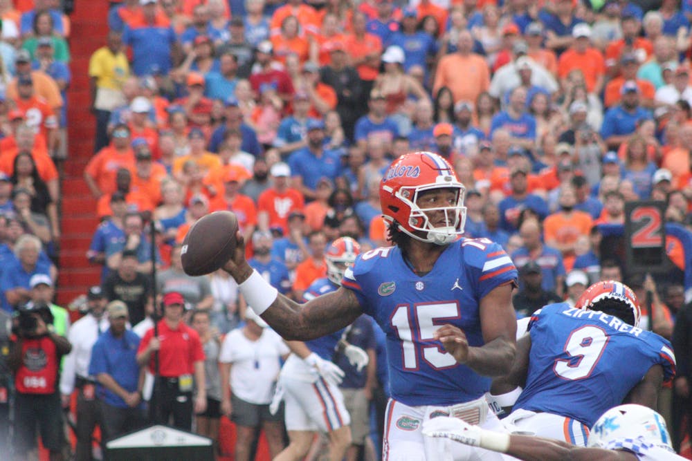 Florida quarterback Anthony Richardson throws the ball during the Gators' 26-16 loss to the Kentucky Wildcats Saturday, Sept. 10, 2022.