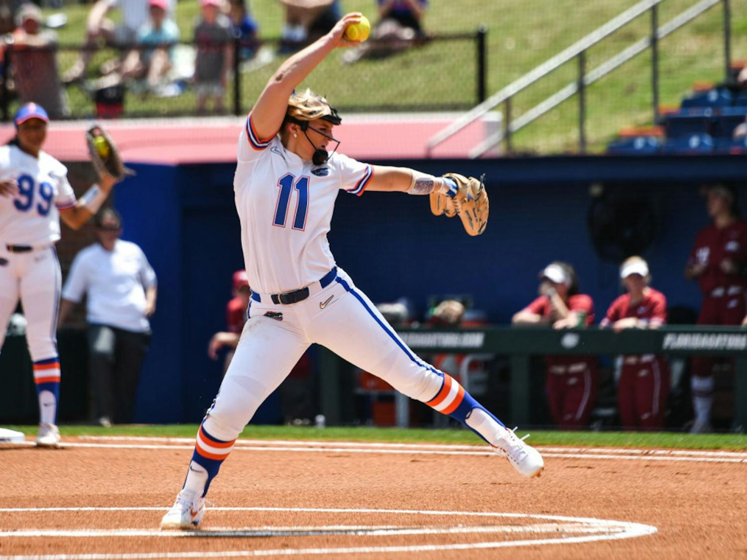 Kelly Barnhill threw a complete game in Sunday's 3-1 victory over Arkansas. She allowed two hits and struck out eight batters.
&nbsp;