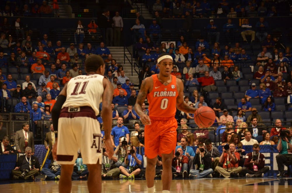 Kasey Hill dribbles the ball down the court during Florida's loss to Texas A&amp;M in the quarterfinals of the SEC Tournament on March 11, 2016, in Nashville, Tennessee.