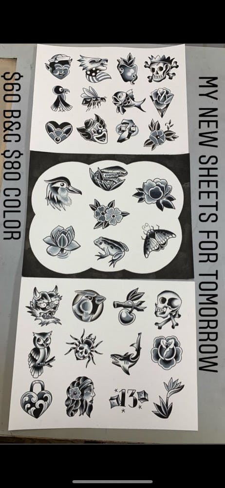 Tattoo artist Tim Strating displays his flash sheets for Anthem Tattoo's Friday the 13th event.
&nbsp;
&nbsp;