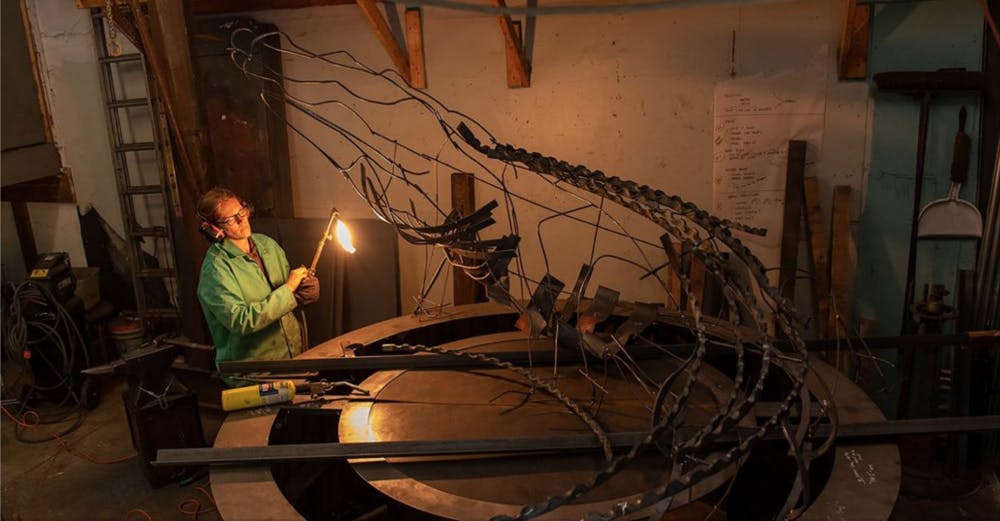 The gator sculpture to be revealed Tuesday. 