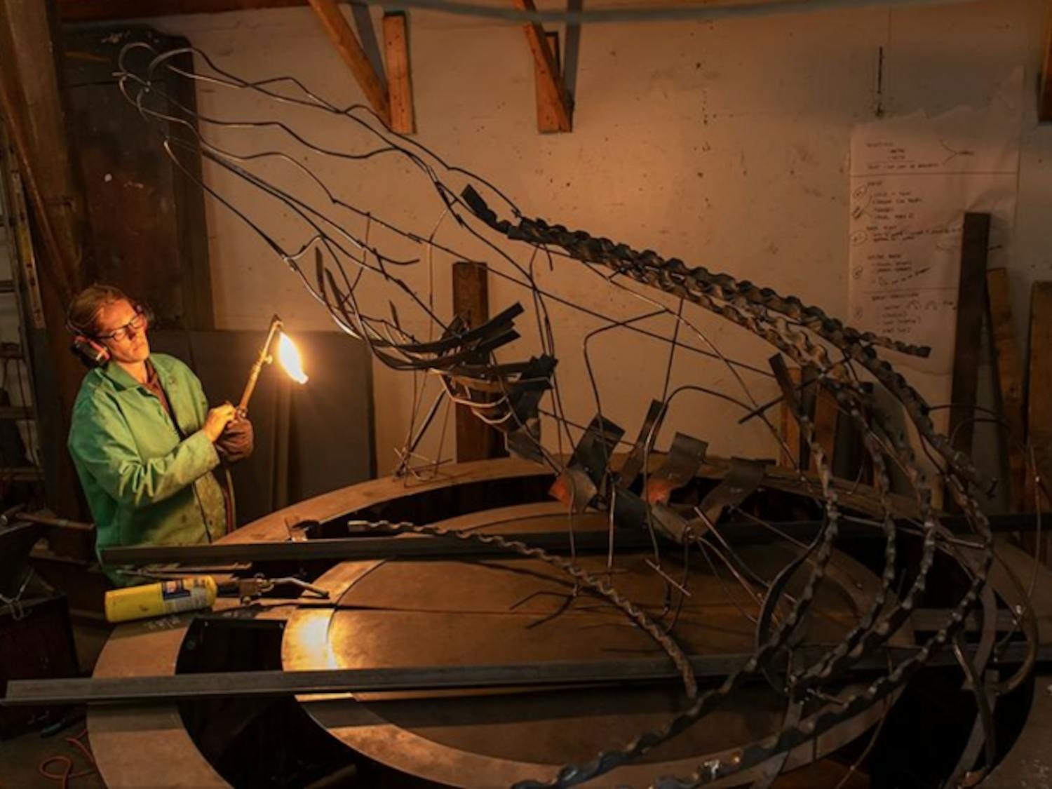 The gator sculpture to be revealed Tuesday.