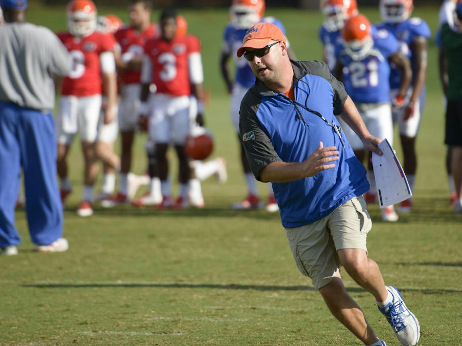 Florida offensive coordinator Kurt Roper during practice on Thursday at Donald R. Dizney Stadium.