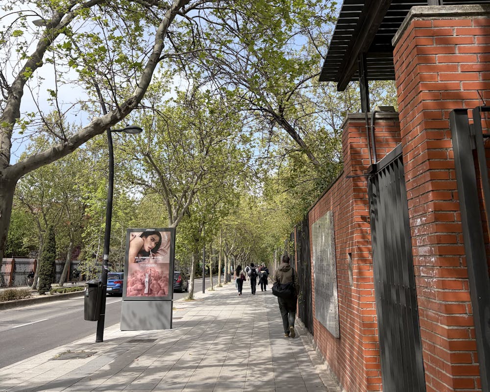 People walk outside Facultad De Humanidades, Comunicación Y Documentación at Universidad Carlos III of Madrid on April 8, 2026 in Getafe, Spain.
