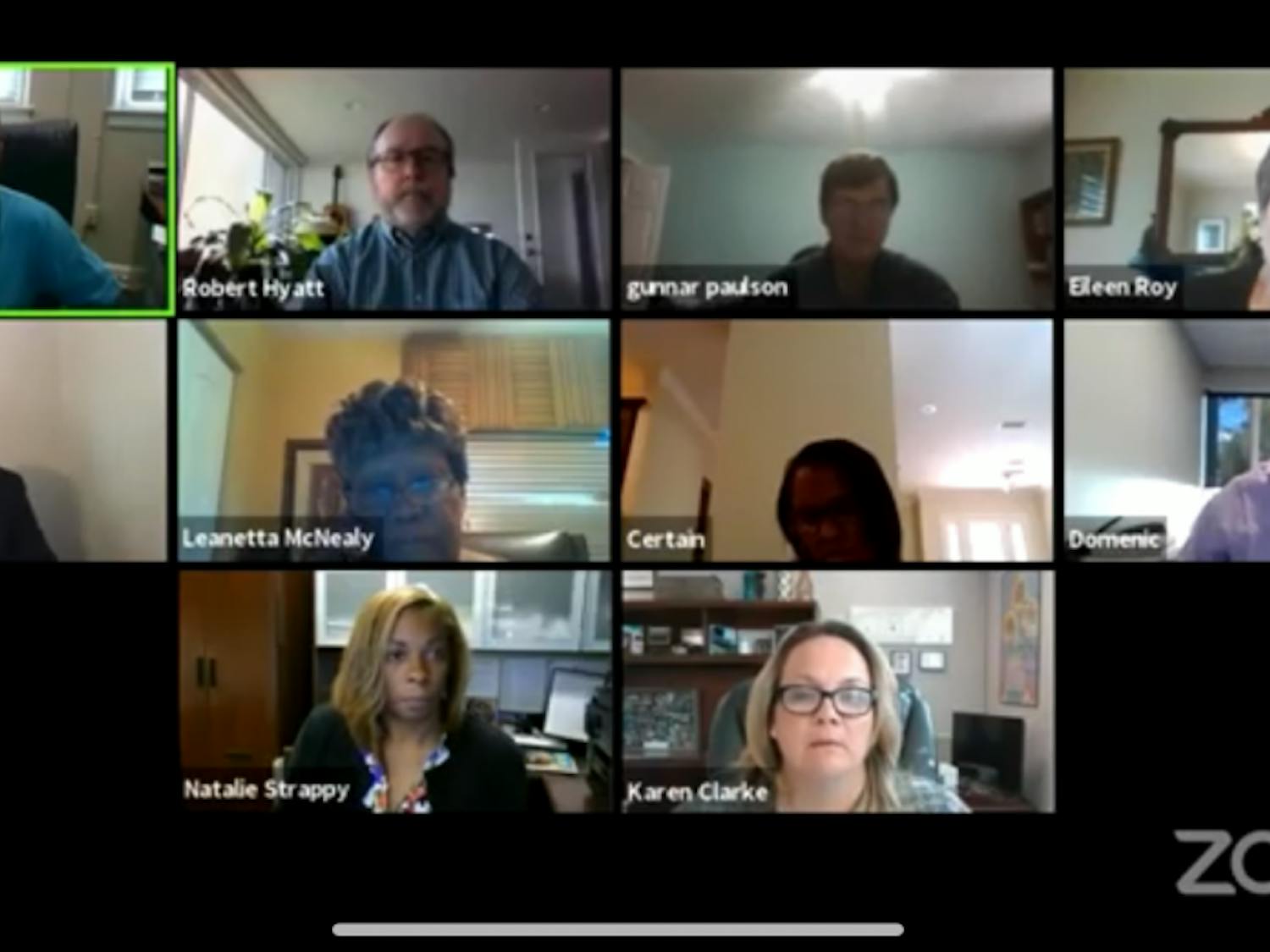 Members of the Alachua County School Board discuss the process for renaming J.J. Finley Elementary School during a virtual meeting June 16. They hope to have chosen a new name by Aug. 4