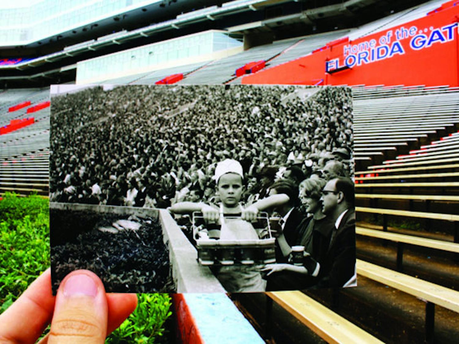 Pam Marlin, a graduate program assistant for the physics department, created the project "UF Then and Now." She was inspired by an online project that showed World War II photos over their present-day locations.