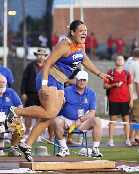 Florida track and field athlete Keely Medeiros tosses the shot put during the 2009 SEC Championships. She set a new personal best on Saturday.