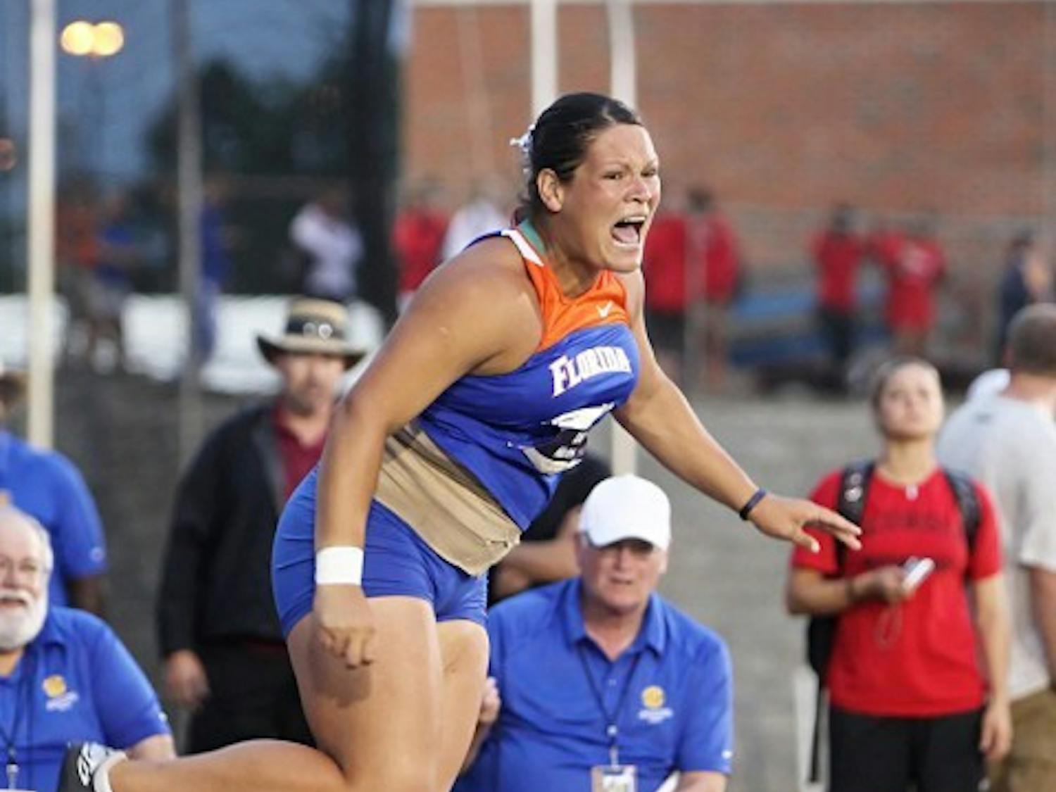 Florida track and field athlete Keely Medeiros tosses the shot put during the 2009 SEC Championships. She set a new personal best on Saturday.
