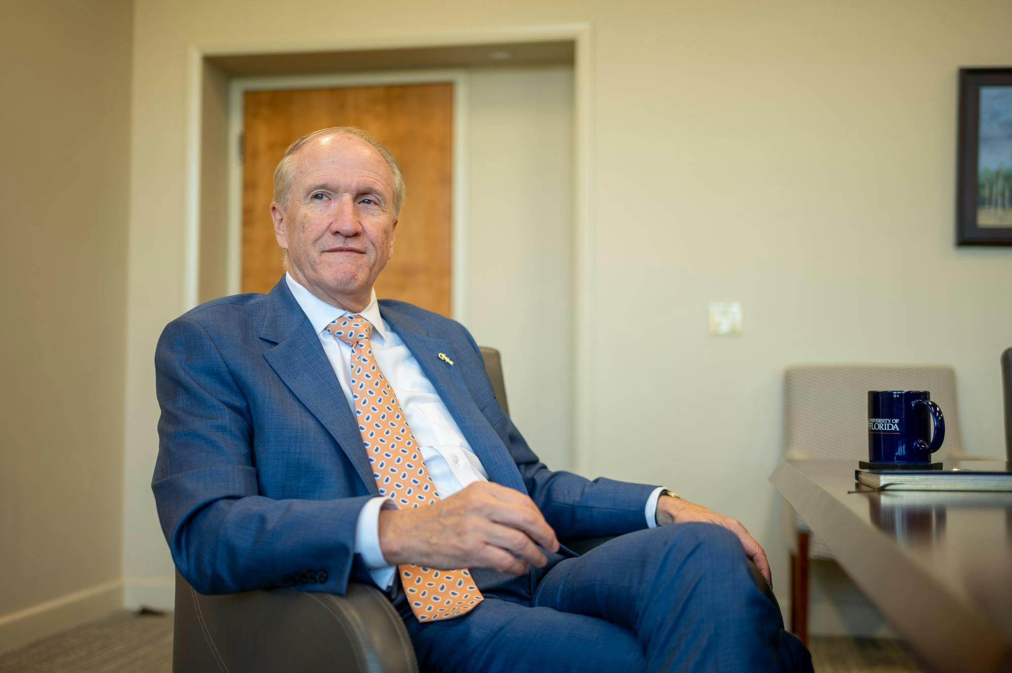 UF President Dr. Stuart Bell speaks during an interview in the Presidential Conference Room at Tigert Hall, Thursday, Aug. 14, 2026, in Gainesville, Fla.