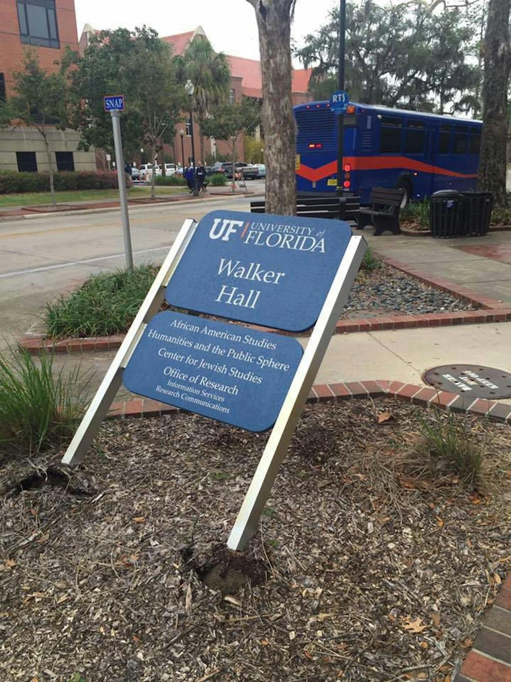 <p>The sign for Walker Hall, which houses the African American Studies department and the Center for Jewish Studies, was found uprooted Wednesday.</p>
<p><span>&nbsp;</span></p>